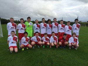 Ballinrobe Town FC’s U14 boys’ team wearing their new jersey sporting the Ballinrobe Town Hall logo.